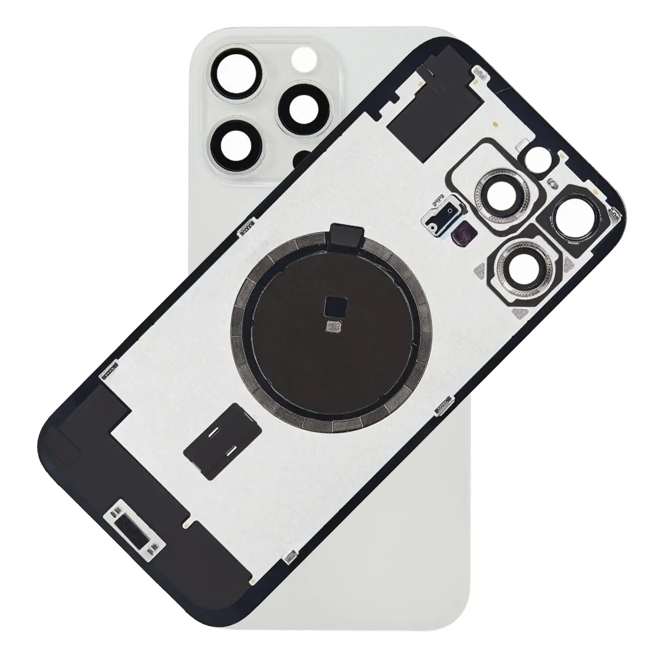 For iPhone 16 Pro Max Rear Back Glass Battery Cover With Frame & Magnets – White