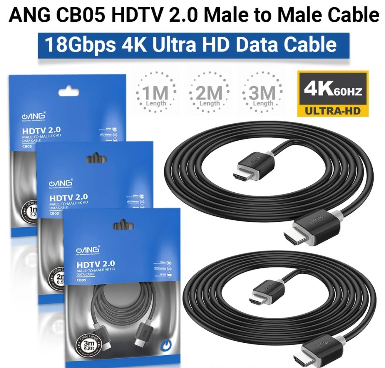 ANG HDTV 2.0 Male To Male 4K HDMI Cable - 1 Metre - Image 2