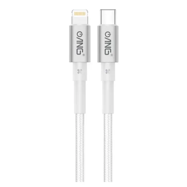 ANG Nylon Braided USB-C To Lignting 1M 27W USB Fast Charge / Sync Cable - White
